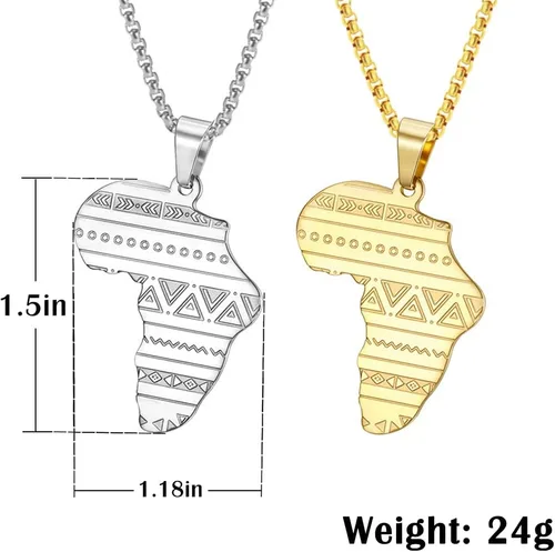 Vista 2 de NIGHTCRUZ Collar de mapa africano, colgante de acero inoxidable con patrón tradicional africano