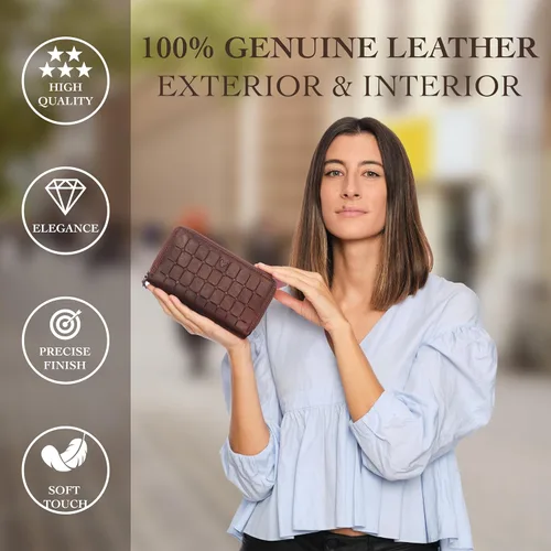Vista 2 de Cartera de Piel RFID para Mujer Cartera Moderna RFID para Mujer con Múltiples Compartimentos Soporte para Tarjetas de Crédito Hecho a Mano