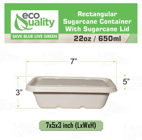 Vista 3 de EcoQuality Cuencos desechables de 22 onzas con tapas de fibra, cuencos rectangulares de papel biodegradable de fibra de caña de azúcar compostable