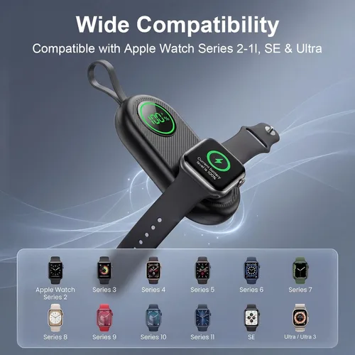 Vista 3 de Cargador portátil 2026 actualizado de 2500 mAh para Apple Watch inalámbrico Negro