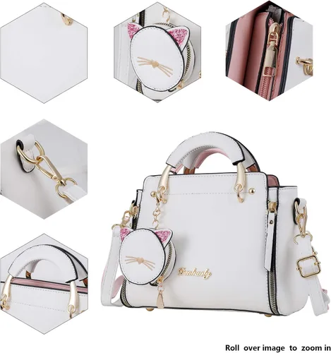 Vista 7 de Qiayime Bolso de mano de moda para mujer, bolso cruzado de lujo de cuero sintético, bolso de mensajero para hombro, bolso de mano para gato