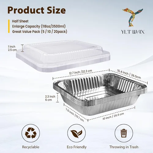 Vista 11 de YLT WAX Bandejas Desechables de Papel de Aluminio de 9 x 13 pulgadas con Tapas Transparentes (Paquete de 10), Recipientes de Alimentos Duraderos