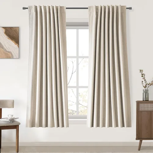 Vista 93 de UHITECH Cortinas cortas de lino de 24 pulgadas de largo para ventanas pequeñas de granja, cortinas opacas modernas para sala de estar, pestañas