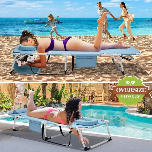 Vista 2 de H&ZT Silla de salón plegable con abertura para la cara – Silla reclinable ajustable para bronceado al aire libre con colchón, silla de sol