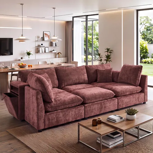 Vista 24 de JIVOIT Sofá modular modular de 93.7 pulgadas con otomana móvil, moderno en forma de U, sofá cama en forma de L con reposabrazos de almacenamiento