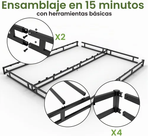 Vista 5 de GRUSIGN Somier de 5 pulgadas para cama matrimonial, base de colchón metálica de tamaño completo con cubierta de tela, marco de acero resistente