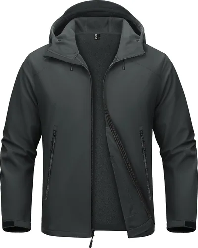 Vista 7 de MAGCOMSEN Chaqueta impermeable Softshell para hombre, con forro polar, ligera, con capucha, rompevientos, para invierno, senderismo, táctica