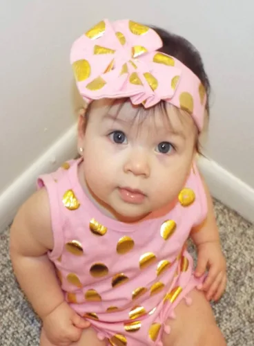 Vista 2 de Baby Girl Clothes Floral Gold Dots Sleeveless Long Sleeve Romper Outfit Bodysuit Clothing Sets with Headband Leg Warmers