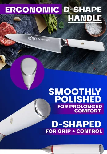 Vista 5 de Cuchillo de Chef Dalstrong - 8 pulgadas - Serie Phantom - Cuchillo de Cocina de Acero Japonés AUS8 de Alto Carbono - Mango G10 Blanco - Cuchillo