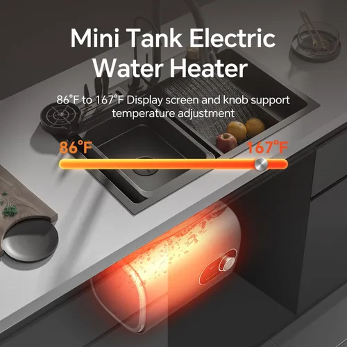 Vista 4 de Ranein Mini calentador de agua eléctrico de 2.5 galones, 120 V, agua caliente instantánea para punto de uso, fácil instalación, diseño compacto