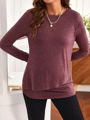 Vista 3 de Verdusa Camiseta de maternidad de manga larga con cuello redondo para mujer