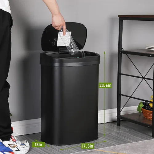 Vista 6 de Basurero de cocina de 13.2 galones con sistema de control de olores, cubo de basura automático con sensor de movimiento táctil con tapa, cubo