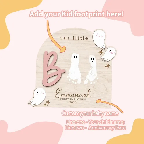 Vista 7 de Arte de huella de Halloween personalizado, primer recuerdo de Halloween del bebé, regalo para mamá, manualidades de Halloween para niños, letrero