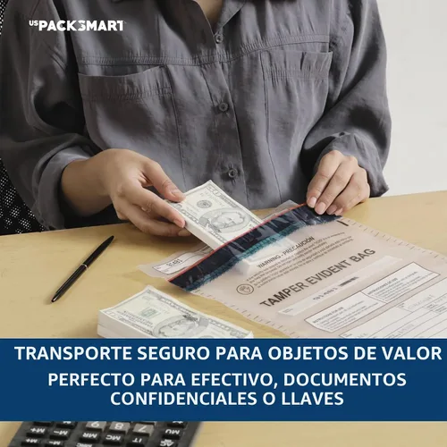 Vista 6 de Bolsas de plástico transparente de 9 x 12 pulgadas con cinta de seguridad a prueba de manipulaciones, depósitos bancarios seguros, manejo