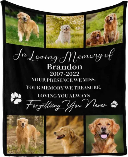 Vista 32 de InterestPrint Manta de perro personalizada en memoria amorosa de la pérdida con imágenes y nombre, regalo personalizado de recuerdo de condolencias