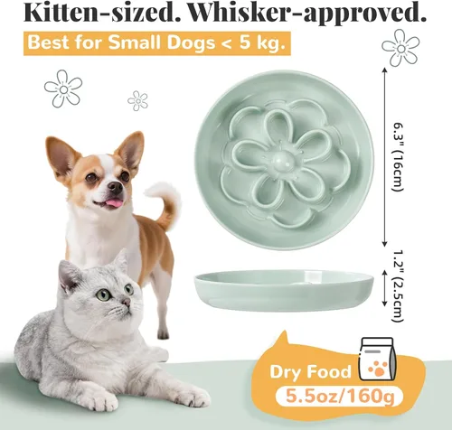 Vista 2 de Cuenco de melamina para gatos de alimentación lenta – Plato de comida para gatos con laberinto floral – Plato plano para alimentos secos y húmedos