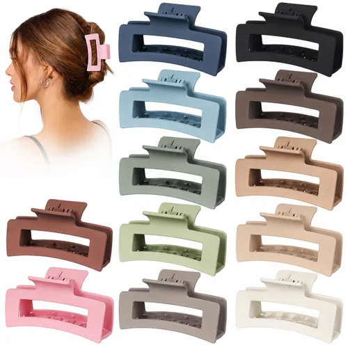 Vista 8 de Paquete de 12 pinzas negras para el cabello para mujer, pinzas medianas para cabello fino y grueso, clips de plátano mate de sujeción fuerte