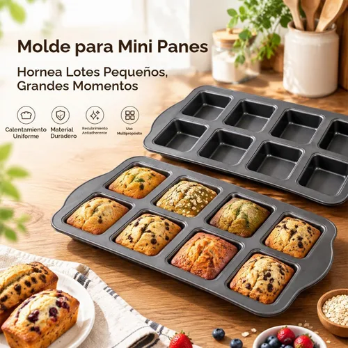 Vista 5 de Lawei Paquete de 2 mini moldes para pan de 8 cavidades, moldes pequeños antiadherentes para pan, moldes rectangulares de acero al carbono para pan