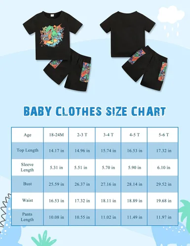 Vista 6 de SAPGEJJDJFGE Toddler Boy Clothes Outfits Kids Dinosaur Printed Short Sleeve T-shirt Top + Shorts Boys Clothing Set 2pcs