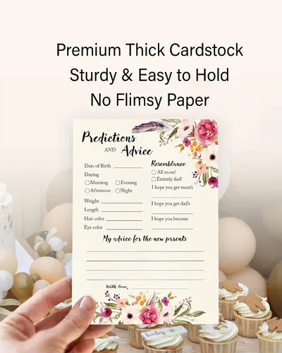 Vista 3 de BOHO - Tarjetas de predicción y consejos – Paquete de 25 – Juegos de baby shower BOHEMIAN Pink GIRL, deseos florales para nuevos padres, mamá y papá