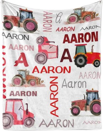 Vista 11 de Manta personalizada de tractores, nombre personalizado con diseño de camiones de tractor agrícola, manta de cama de franela de felpa suave