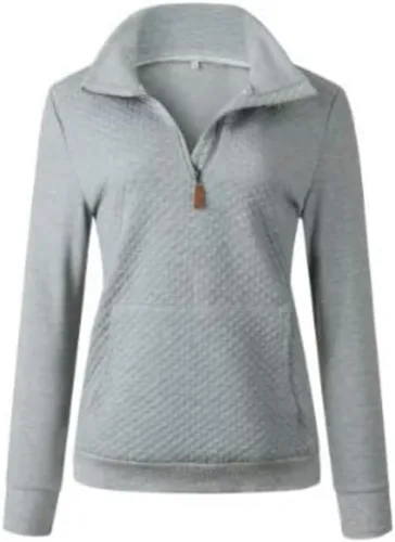 Vista 3 de Sudadera de manga larga acolchada para mujer, diseño casual, con cremallera, color liso. JNINTH