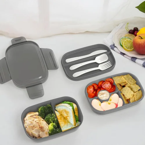 Vista 8 de JBGOYON® Juego de lonchera Bento, 3 recipientes apilables para adultos y niños, incluye bolsa de almuerzo, a prueba de fugas y sin BPA, juego