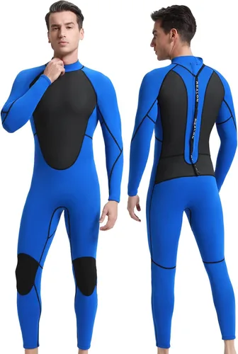 Vista 17 de Traje de neopreno completo para hombre y mujer, 0.118 in, buceo, natación, trajes húmedos térmicos, cremallera delantera/trasera, traje de baño