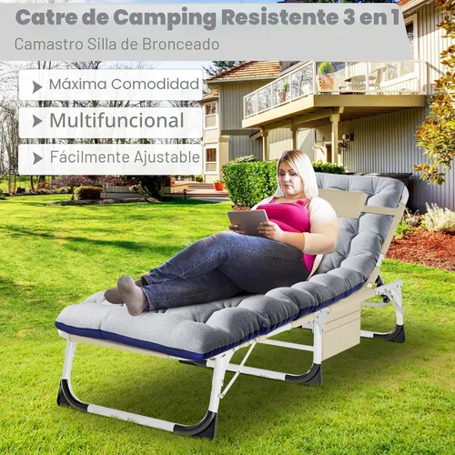 Vista 6 de ABORON - Silla de bronceado 3 en 1 extragrande con tapete y reposabrazos, tumbonas plegables resistentes, 5 posiciones para exteriores, para playa