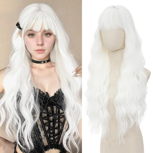 Vista 19 de Peluca larga de cobre para cosplay, peluca sintética de 26 pulgadas, parte media, regalos realistas, pelucas de fiesta para mujeres, uso diario