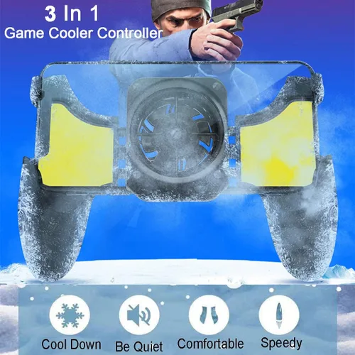 Vista 2 de Mobile Phone Game Controller Grip With Triggers Cooling Fan Mobile Gaming Handle Case With Cooler Radiator Joystick For 4-67 Phone iPhone Android