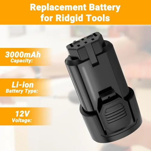 Vista 4 de Joiry Juego de batería y cargador Ridgid de repuesto de iones de litio de 12 V 3000 mAh con mayor seguridad y mayor tiempo de funcionamiento