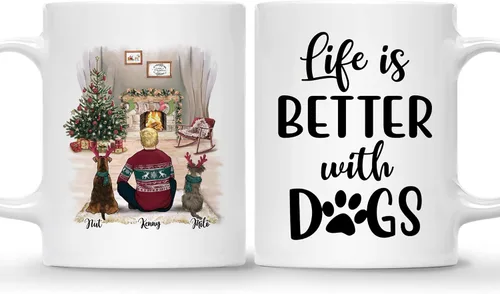 Vista 25 de Taza Personalizada de Gossby para Perros - La vida es mejor con perros (2 hombres - 2 perros) - Taza de perro personalizable para papás de perros