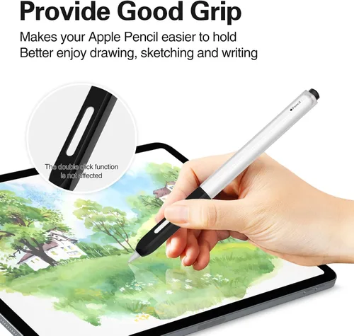 Vista 3 de Funda compatible con Apple Pencil Pro / Apple Pencil de 2ª generación, silicona translúcida duotone, [con 10 puntas de silicona] (negro)