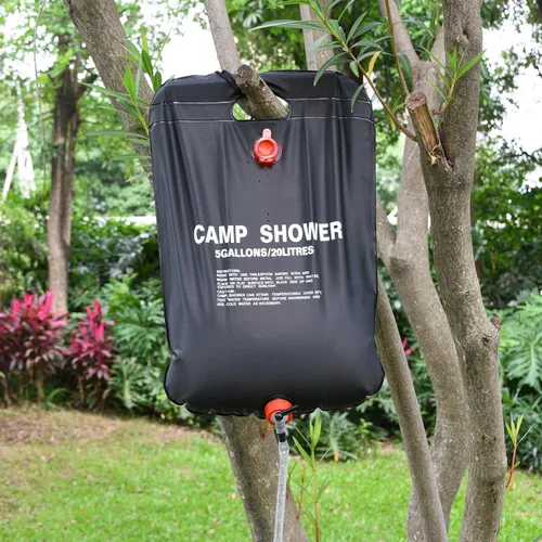 Vista 8 de DkOvn Bolsa de ducha solar, 5 galones/20L, bolsa de ducha para camping portátil con manguera extraíble y cabezal de ducha con interruptor