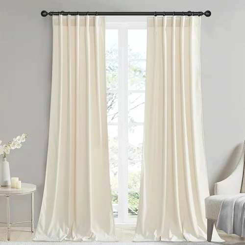 Vista 54 de StangH Cortinas 100% opacas, color beige, terciopelo suave y grueso, cortinas para ventana de dormitorio, forro blanco, cortinas con aislamiento