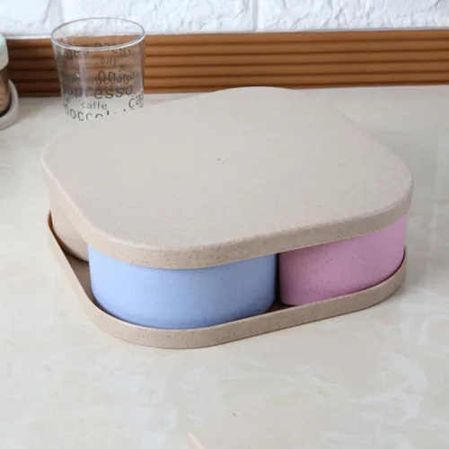 Vista 3 de Outanaya Snack Storage Tray PP with Lid Fan Shape 4 Compartment Wheat Straw