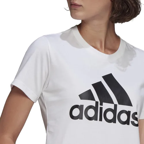 Vista 3 de adidas Camiseta con logotipo esencial de ropa de descanso para mujer, Casi azul-blanco