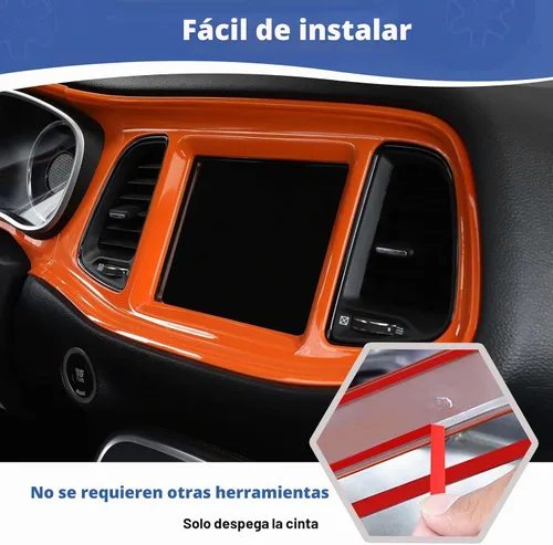 Vista 5 de RT-TCZ para Challenger Cubierta de Panel de Tablero de Consola Central Naranja para Dodge Challenger 2015-2023 Accesorios Interiores Naranjas 4