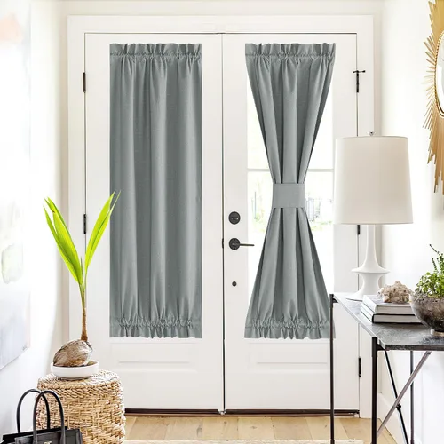 Vista 112 de NICETOWN Cortinas de Lino para Puerta Lateral - Cortinas Opacas con Aislamiento Térmico para Puerta Delantera Francesa para Sombra Pequeña