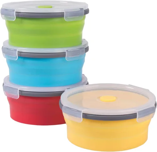 Vista 26 de Recipientes plegables de almacenamiento de alimentos con tapa hermética, 11.8 oz, juego de 4 recipientes pequeños de silicona apilables para la 4