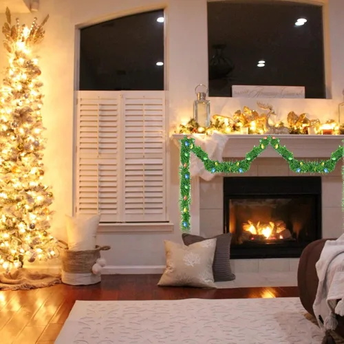 Vista 4 de Nerosun Guirnalda de Navidad artificial de 14.8 pies, 50 mini luces LED preiluminadas, funciona con pilas, guirnalda de Navidad para el hogar