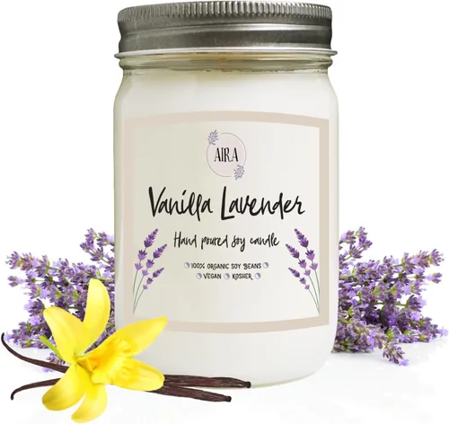 Vista 22 de Aira Velas de Soja - Orgánicas, Kosher, Veganas, en Frasco Mason con Mezclas de Aceites Esenciales de Grado Terapéutico - Cera de Vela de Soja 100%