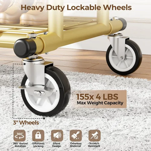 Vista 4 de HYSEYY Perchero de ropa resistente, estantes de ropa rodantes con estantes de carga de 620 libras, percheros de ropa de doble barra para colgar