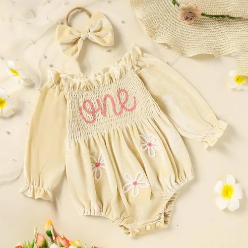 Vista 16 de GRNSHTS Ropa de primer cumpleaños para niña de terciopelo de un año de edad, mameluco de manga larga + diadema, 2 piezas de trajes de pastel