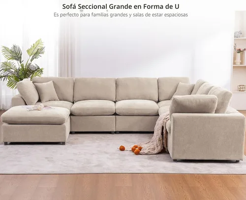 Vista 5 de Sofá modular de gran tamaño, sofá esquinero grande de 7 plazas, moderno sofá modular en forma de U con sofás otomanos de nube para sala de estar