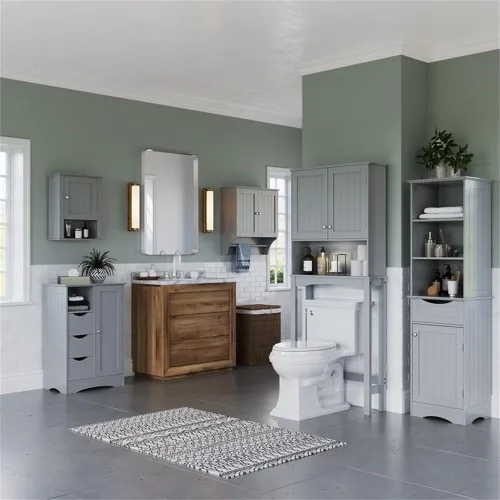 Vista 4 de [Usado] RiverRidge Ashland Collection - Armario de suelo gris de 1 puerta, 3 cajones, color gris