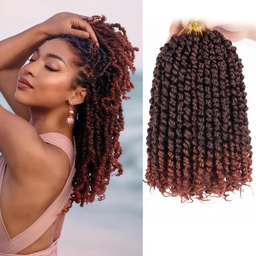 Vista 13 de Leeven Cabello rubio degradado de 14 pulgadas, pretrenzado y trenzado de pasión, 8 paquetes de extensiones de cabello sintético bohemio para mujeres