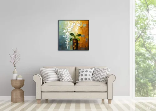 Vista 2 de Wieco Art Arte enmarcado La belleza de la vida 100% pintado a mano, ilustraciones modernas, abstractas florales al óleo sobre lienzo, arte de pared