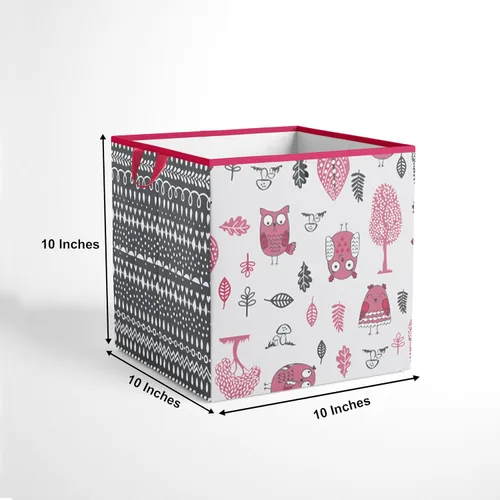 Vista 6 de Bacati Owls - Caja de almacenamiento de algodón para niñas, color rosa y gris